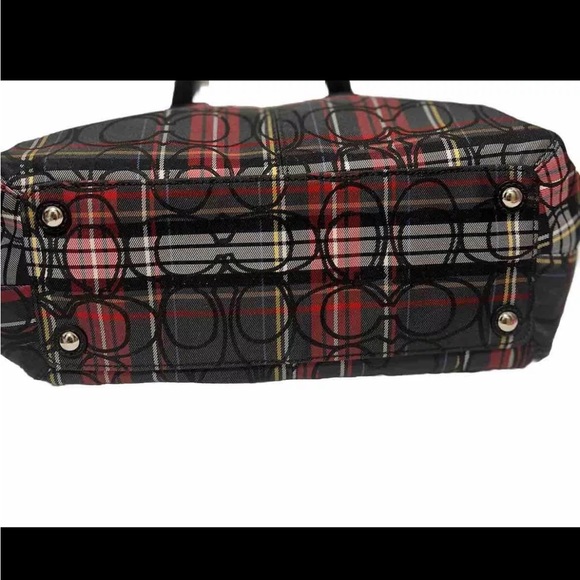Signature Coach Poppy Bag Red And Black Plaid Shoulder Handbag Medium Size Purse - Picture 5 of 16